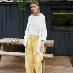 Frankie Yellow Gingham Linen Trousers Linenfox